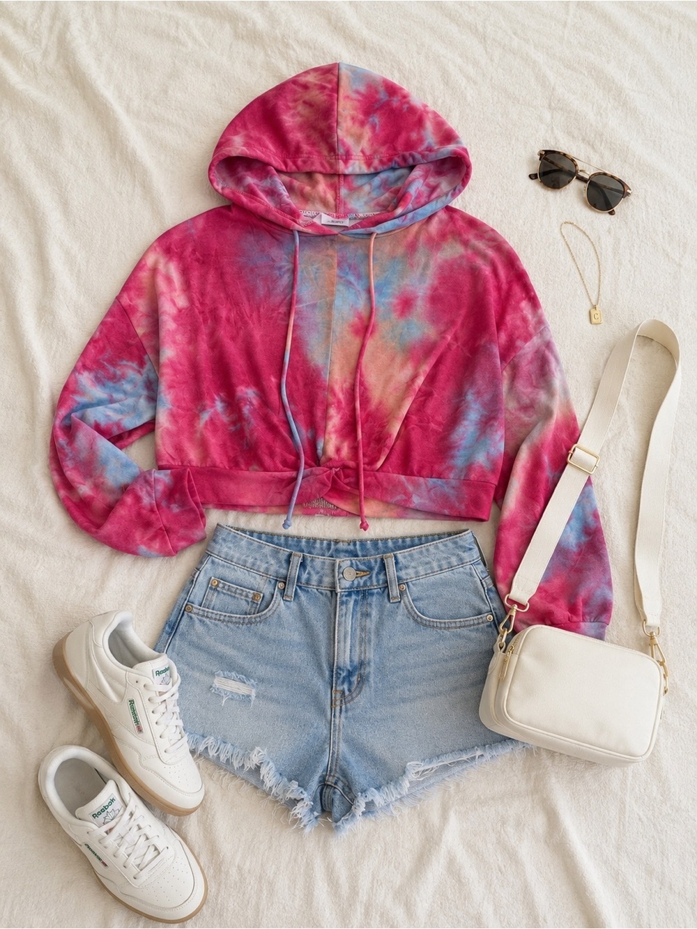 Cropped Tie-Dye Hoodie - Pink Multi